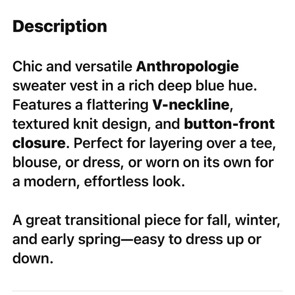Anthropologie Deep Blue V-Neck Sweater Vest Size Large - Picture 13 of 13